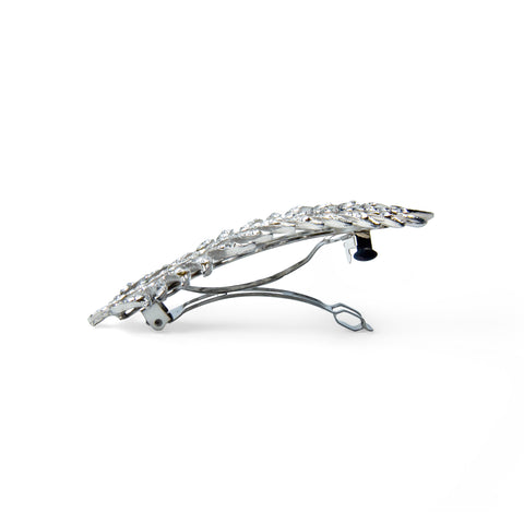 Leaf Pave Auto Barrette - Clear/Silver