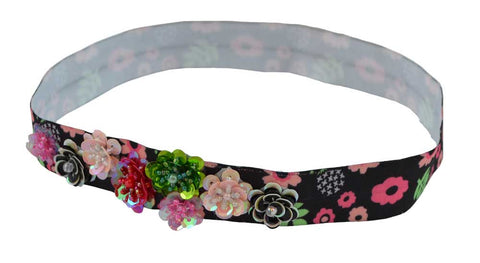 Floral Beaded Headband w/ 8 Sequins Flowers