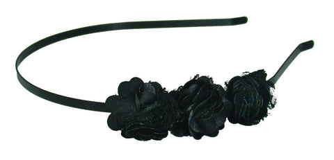 3 Flowers Thin Headband-Black